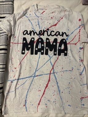 Short Sleeve Tee in White with Red & Blue Splatter